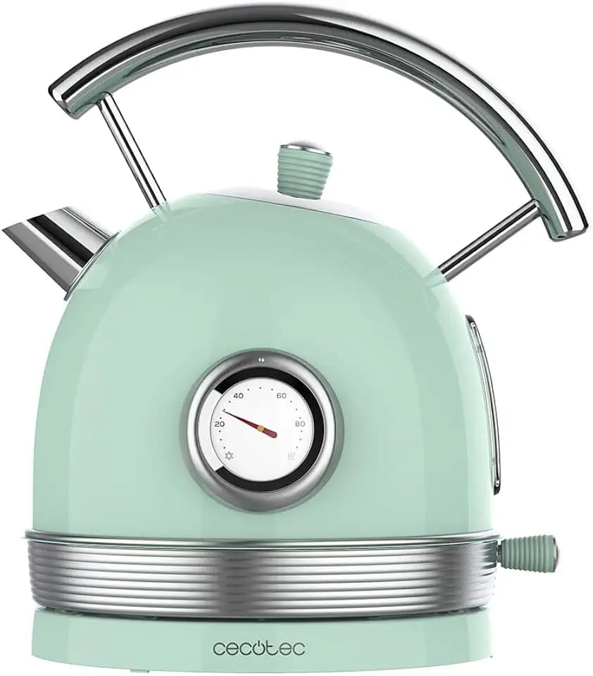 Cecotec Wasserkocher ThermoSense 420 Light Green. Fassungsvermögen 1,8 Liter, 2200 W, Temperaturanzeige, 360º Basis, Edelstahl, Vintage-Stil, Grün