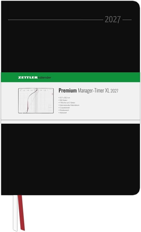 Manager-Timer XL Tucson schwarz A4 2027: Wochenkalender 22x30 cm mit 1 Woche auf 2 Seiten, Tucson-Einband, halbstündige Zeiteinteilung 7-21 Uhr, Monatsregister für Arbeit & Studium