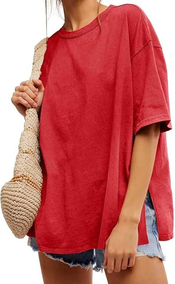 Tankaneo Damen T-Shirt Oversize Kurzarm Rundhals Casual Basic Sommer