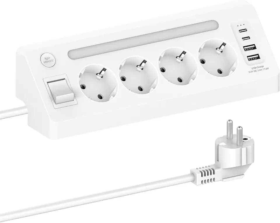 Steckdosenleiste,4 Fach Mehrfachsteckdose mit USB und 2 Type-C,mehrfachsteckdose 2m,mehrfachsteckdose mit überspannungsschutz (Weiß)