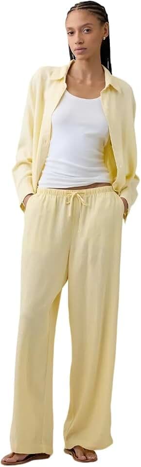 Gap Womens Wide Leg Linen Pull on Pant