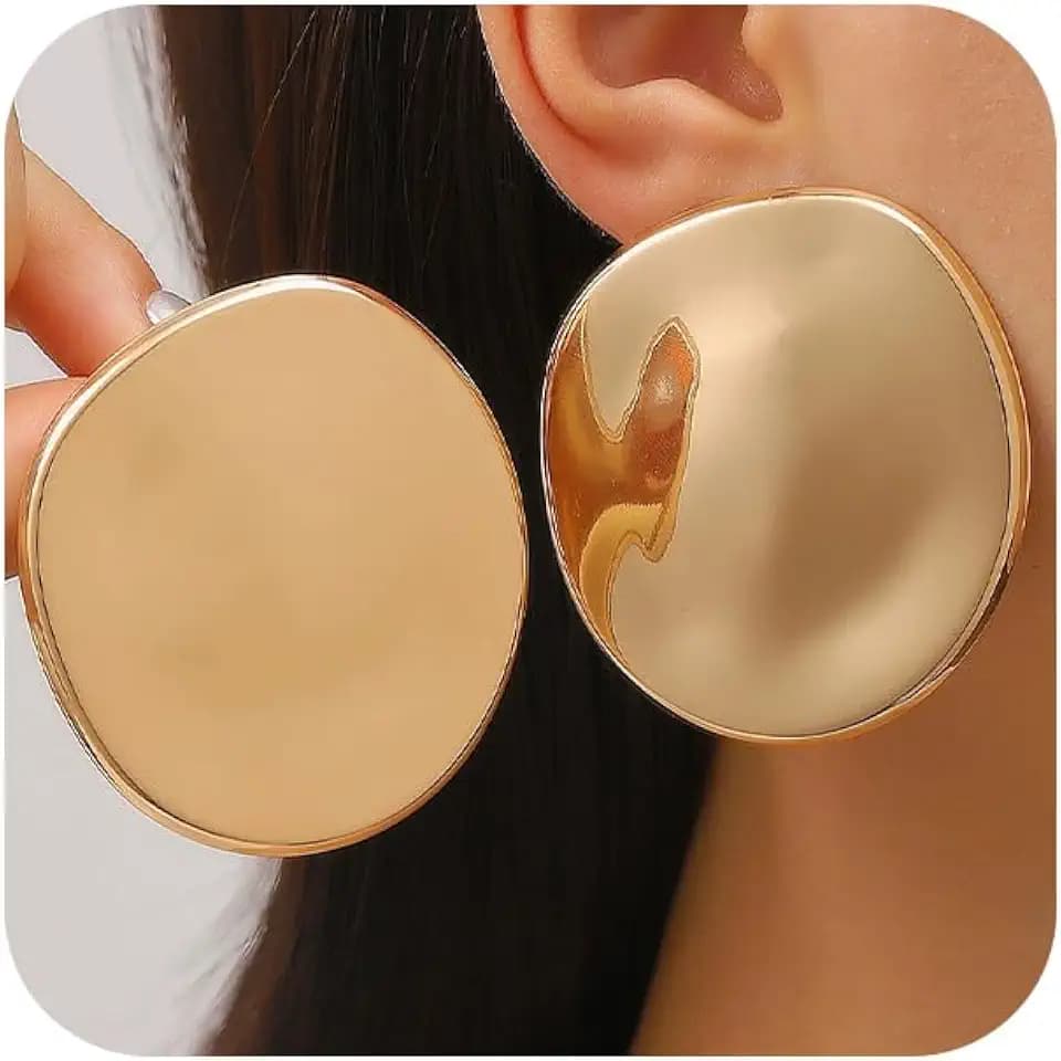 Chunky Gold Round Big Coin Disc Earrings for Women Statement Accessories