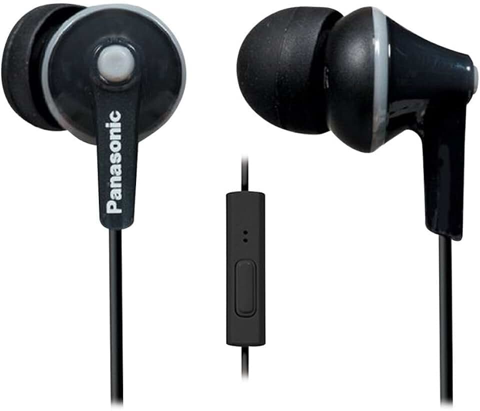 PANASONIC ErgoFit Earbud Headphones with Microphone and Call Controller Compatible with iPhone, Android and Blackberry - RP-TCM125-K - In-Ear (Black), Earpads S/M/L