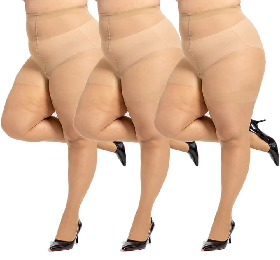 LADYFAN 3 Pairs Plus Size Women’s Sheer Tights 20D High Waist Pantyhose