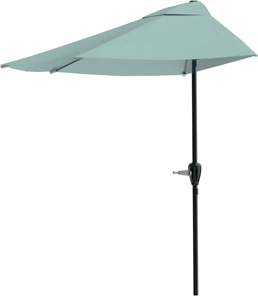 Pure Garden Half Umbrella Outdoor Patio Shade, Light Green, 9ft