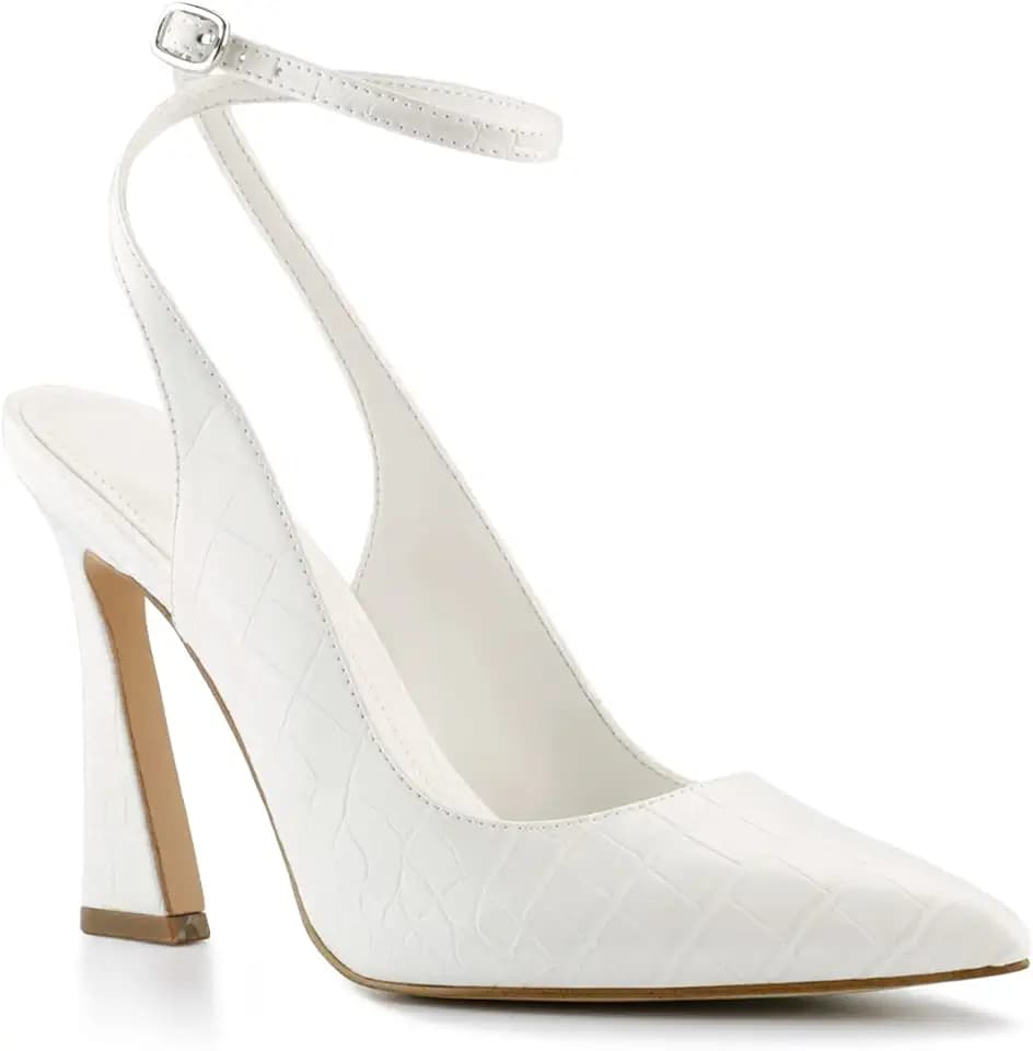 Womens Closed Toe Ankle Strap Heels Pointed Toe Pumps Shoes Slingback High Heel Wedding Dress Shoes
