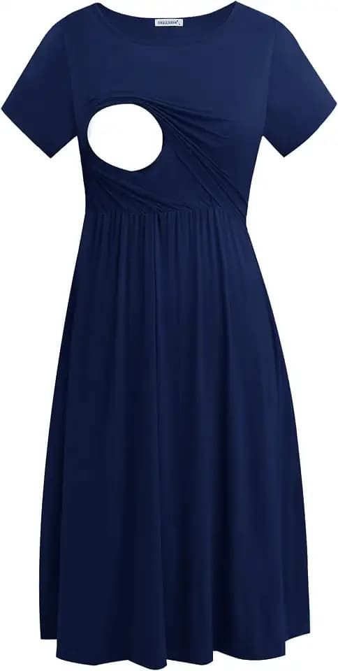 Smallshow Damen Lässiges Kurzarm Stillkleid Umstandskleid für Stillen