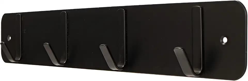 Traditional Wall Mounted Hook Rack with 4 Hooks, Matte Black Finish, for Entryway, Hallway, Garage, Walk-in Closet, Bathroom and More - Black