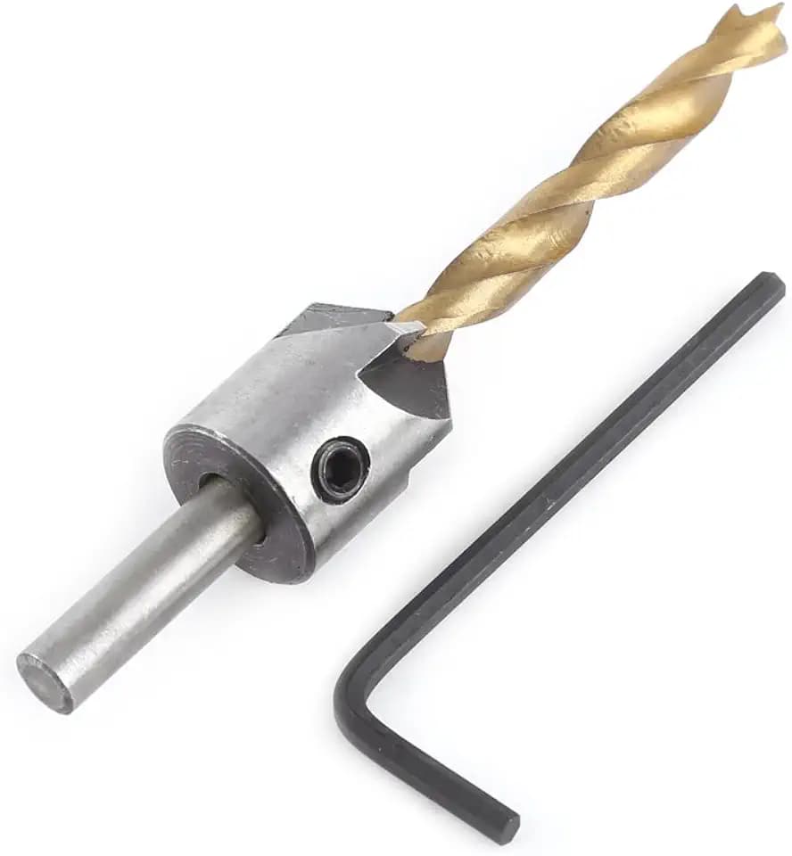 Titan Beschichtetes Senk Bohrer Set, Akozon Bohrer Zimmerei Holzbearbeitung Boring Tool Rundschaft mit Inbusschlüssel HSS Zimmerei Reibahlen Kernbohrer (5mm)