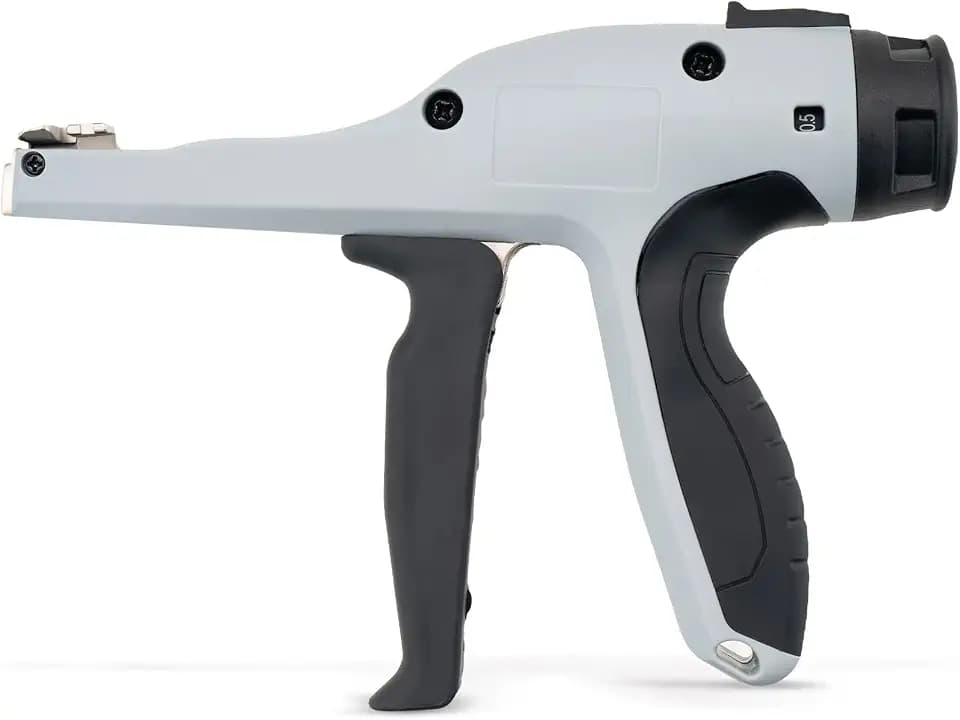 Low-Impact Cable Tie Gun for Plastic & Nylon Zip Tie, Replace Panduit GTS-E, Ergonomic Zip Tie Gun with Adjustable Tension, 16-Position Knob, Flush Cut, Low Handle Force, Fits 8-50 lb Cable Ties