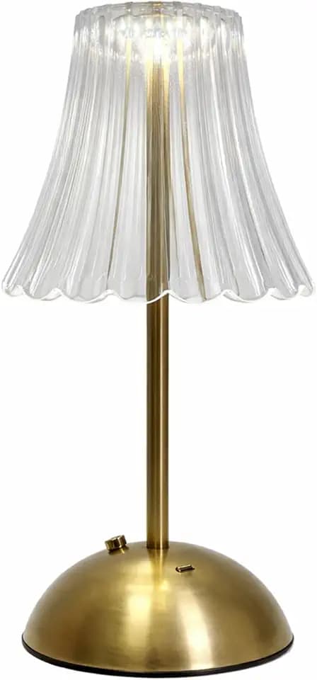 Pleated Crystal Cordless Table Lamps - Ambient Decor, 2000mAh Rechargeable, Touch Control, 3 Colors Stepless Dimming for Home & Camping (Transparent Petal Style)