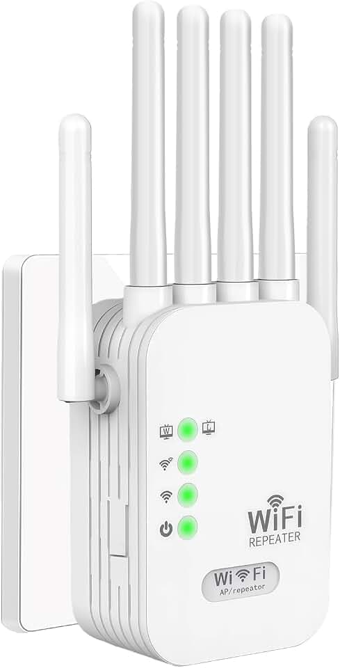 WiFi Repeater, WiFi Extender Signal Booster for Home, 9800 Sq Ft Coverage, Repeater/AP Mode, 6 Antennas, Ethernet Port, WPA2, Supports 150+ Devices, White