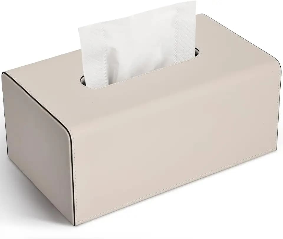 KINGFOM PU Leder Kosmetiktücher Box Taschentuchbox Tissue Box für Büro/Auto/Zuhause (Beige, Rechteck)