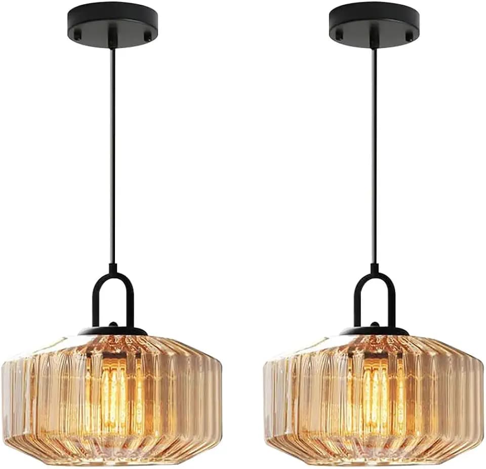 Amber Glass Pendant Light Fixtures 2-Pack