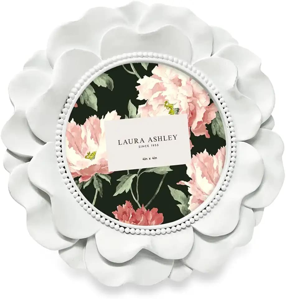 Laura Ashley 4x4 White Round Ornate Flower Design Picture Frame