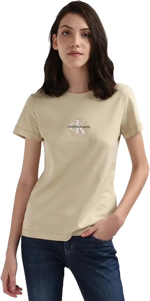 Calvin Klein Jeans Damen T-Shirt Kurzarm Monologo Slim Rundhalsausschnitt