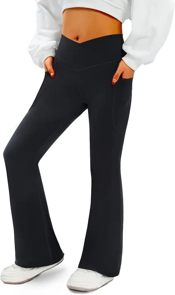 COPYLEAF Flare Leggings for Women with Pockets Crossover Waisted Yoga Pants