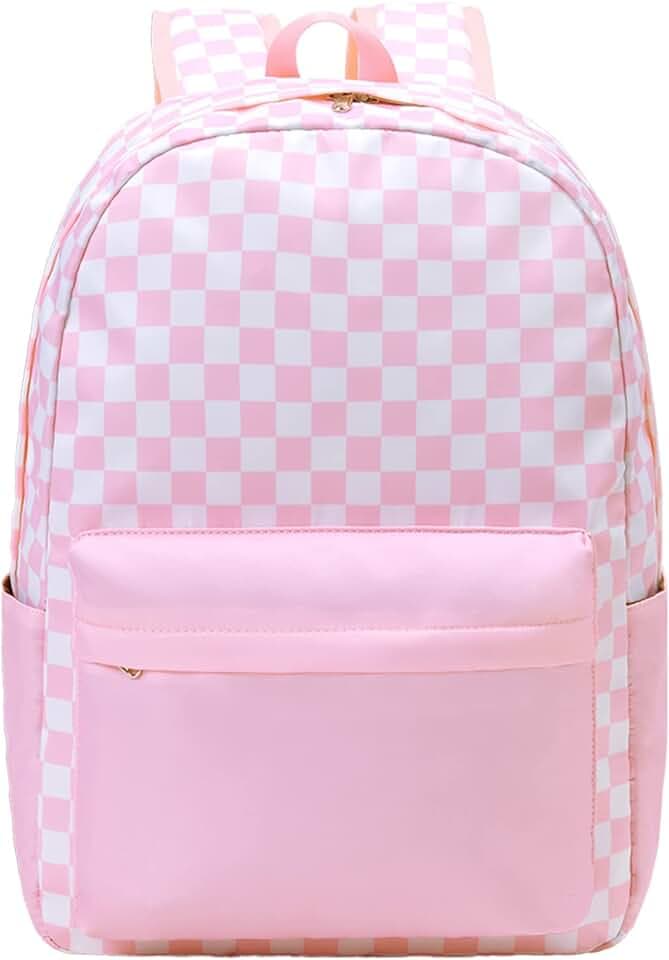UREYMX Checkered Backpack School Backpack Boys Girls Backpacks for Kids Large Capacity Waterproof Lightweight Backpack Black
