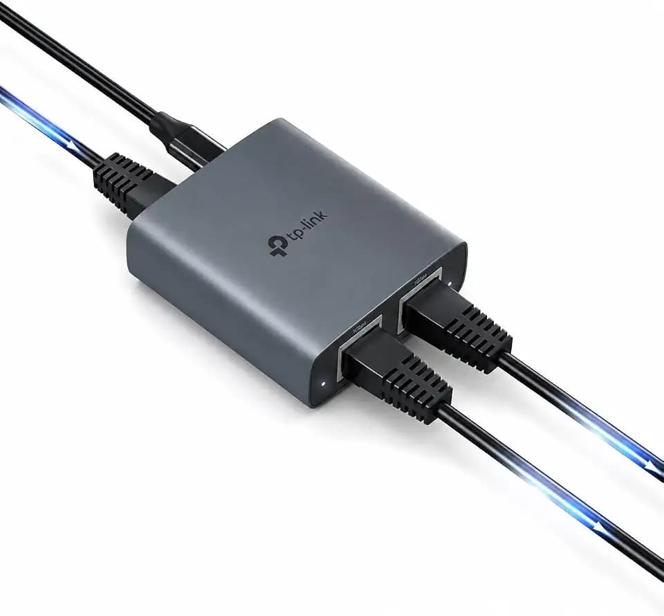 TP-Link EH210 LAN Splitter 1 auf 2 (Gigabit Ethernet Splitter) | inkl. USB-Stromkabel & Cat 5e Netzwerkkabel | Aluminiumgehäuse, Plug & Play, LAN Switch 2 Port