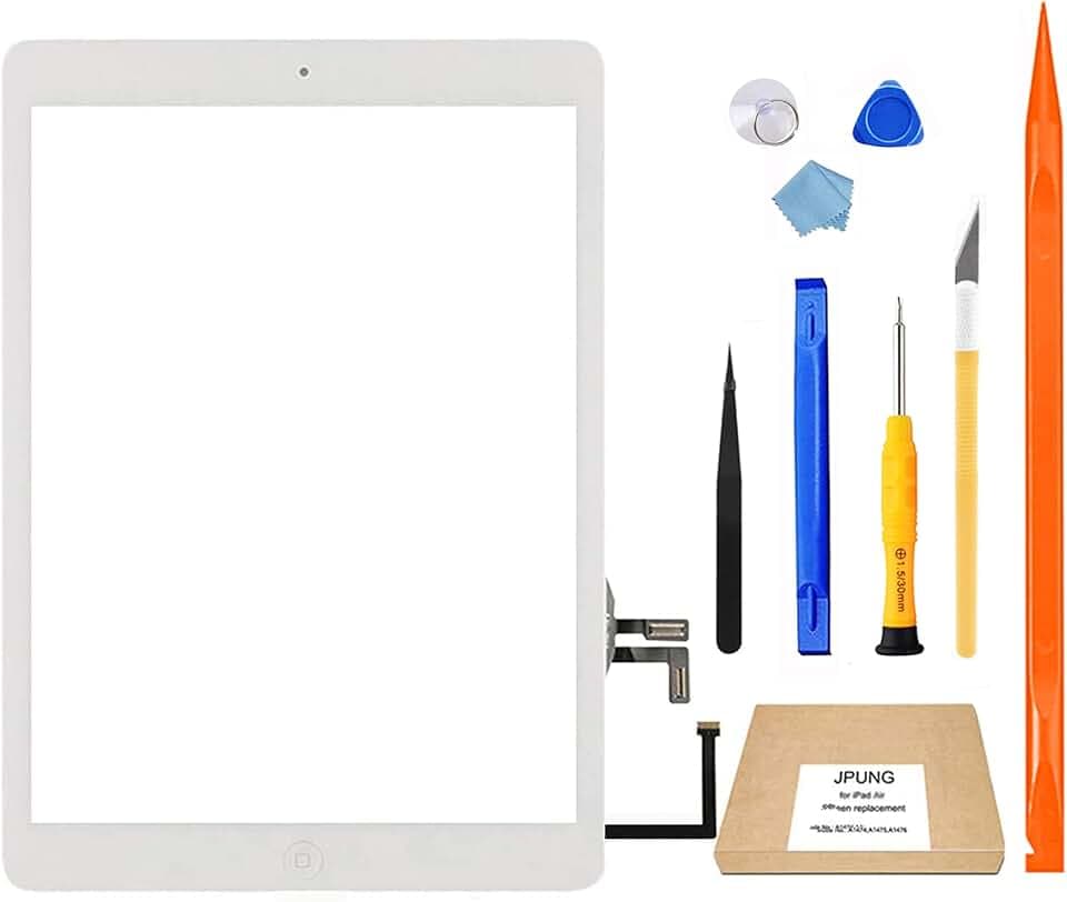 [NO LCD] Display Digitizer für iPad Air 1 (Listed in 2013) Modell (A1474 A1475 A1476), Touchscreen Glas Ersatzbildschirm mit Home-Button, Komplettes Werkzeug