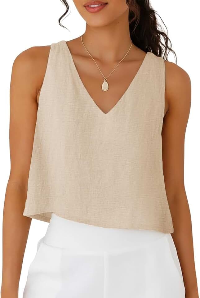 ONLYSTORY Women Crop Tops Lightweight Loose V Neck Sleeveless Tops