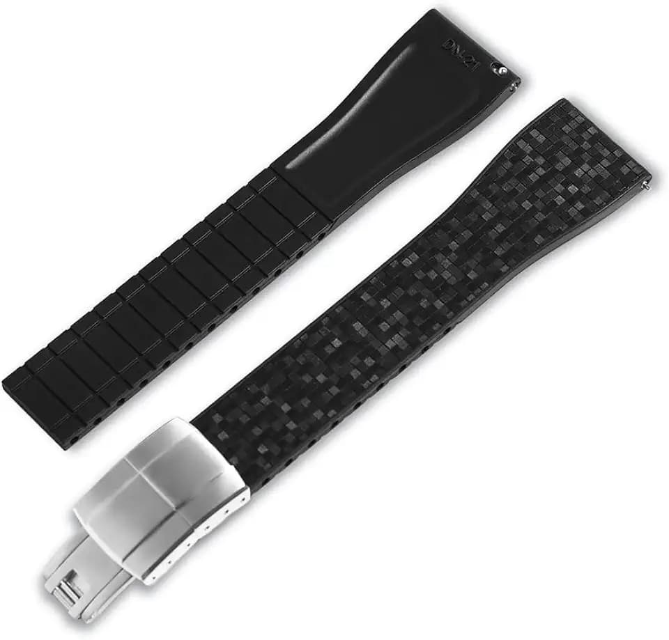 Mosaic FKM Rubber Watch Strap, Cut to Size Fast Release Watch Strap Soft Replacement Watchband with Deployment Clasp for Men Women