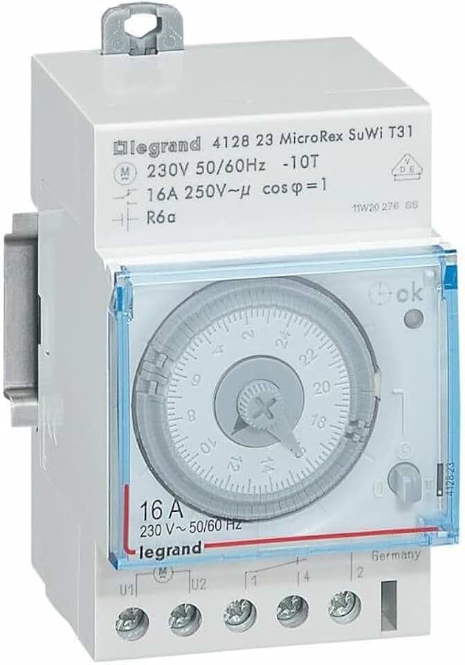 Legrand Analog DIN-Schienen-Zeitschaltuhr, Stunden, Minuten, Sekunden, 230 ? 250 V ac, 1-Kanal