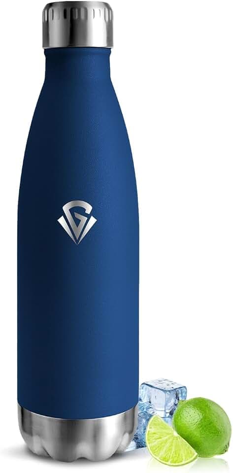 Trinkflasche Edelstahl 500ML - Thermosflasche, BPA-Frei, Wasserflasche Sport - Auslaufsicher Wasserflasche,Trinkflasche Kohlensäure Geeignet, Thermoskanne für Fitness, Gym, Dunkelblau
