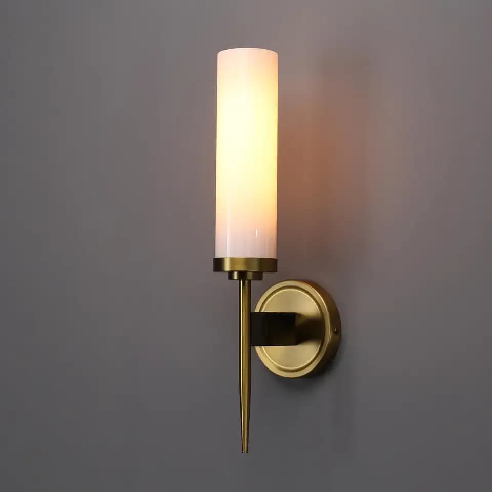 Phansthy Antique Brass Wall Sconce Bathroom Sconces Wall Lighting with 2.76" Cyclinder White Glass Shade, Modern Sconces Wall Decor Wall Light Fixtures for Bathroom Mirror Living Room Hallway Bedroom