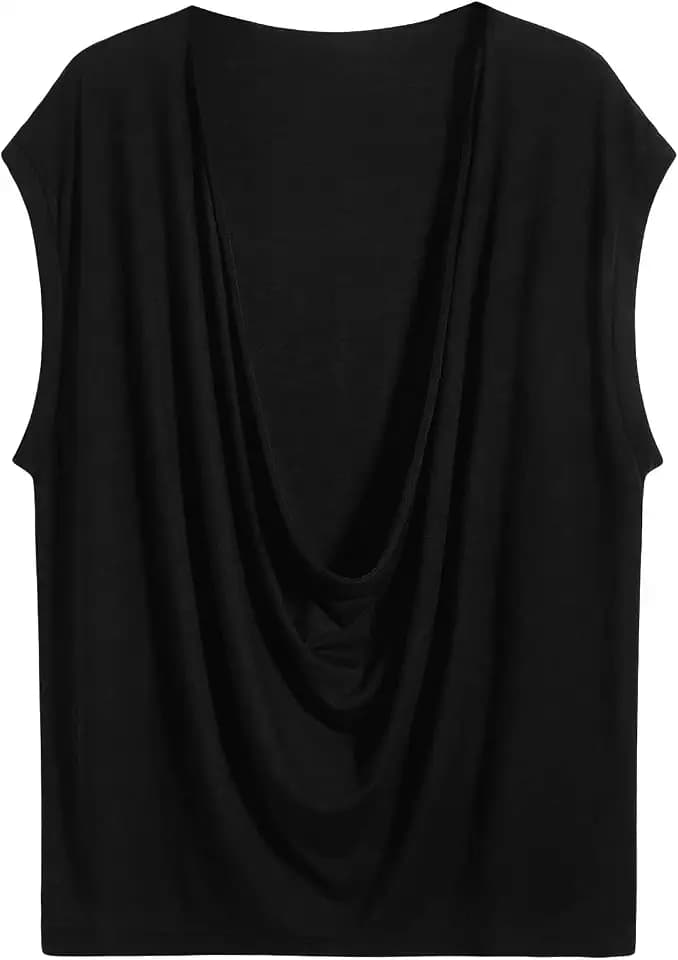 WDIRARA Men's Cowl Neck Draped Cap Sleeve Tank Top Summer Casual T Shirt Tops