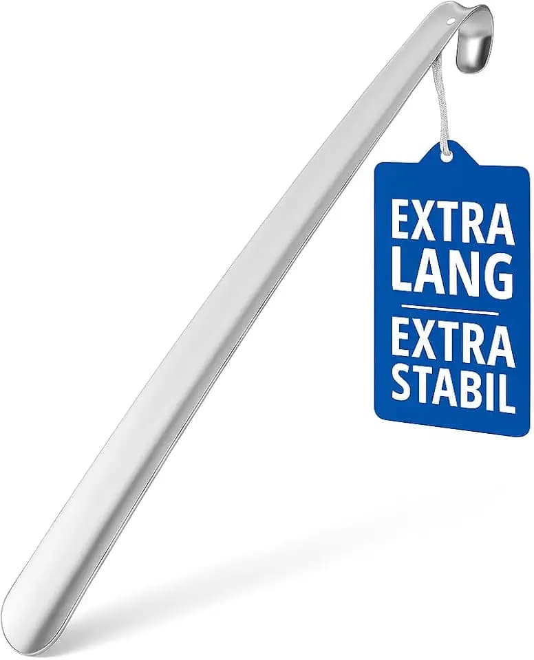 HONH Schuhlöffel lang 72 cm aus Edelstahl, 2 mm extra stabil, Schuhanzieher lang Metall, rückenschonende Anziehhilfe für Senioren, Herren, Damen, mit Aufhängeloch