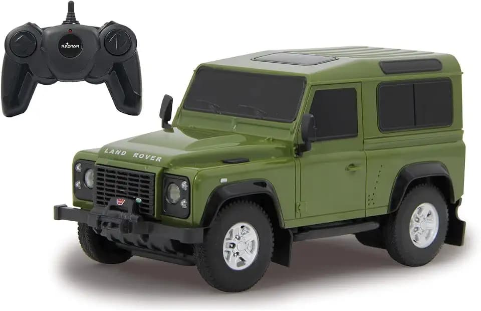 JAMARA 405154 - Land Rover Defender 1:24 grün 27MHz - RC Auto, offiziell lizenziert, ca 1 Std Fahren, 9 Km/h, perfekt nachgebildete Details, detaillierter Innenraum, hochwertige Verarbeitung
