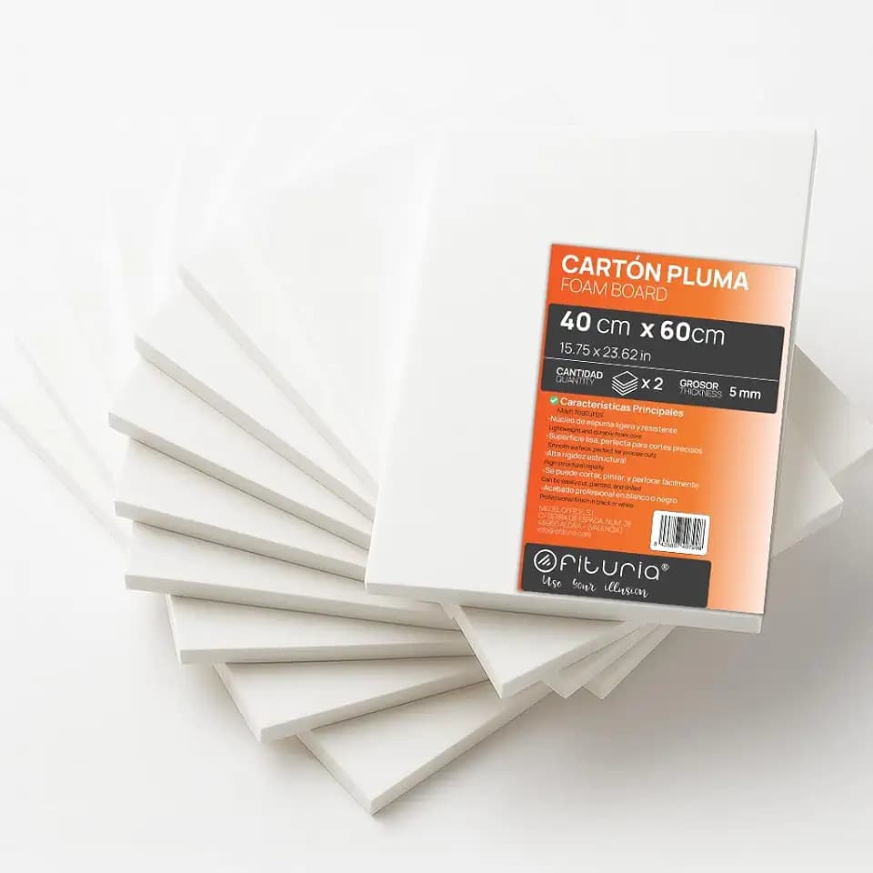 OFITURIA Schaumplatte Weiß 40x60 cm Pack 2 Stk, Platte aus expandiertem Polystyrol Leicht und Steif, Foamboard Vielseitig und Schneidbar, für Bastelarbeiten und Modelle, 5 mm