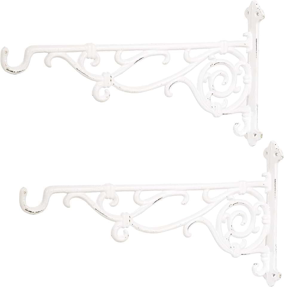 Sungmor Cast Iron Hanging Plant Brackets, 16.5 Inches 2pcs White