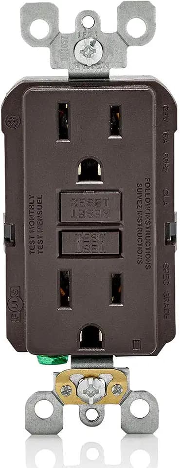 Leviton Slim GFCI Outlet, Non Tamper-Resistant, 15 Amp, 3-Pk, GFNT1, Brown