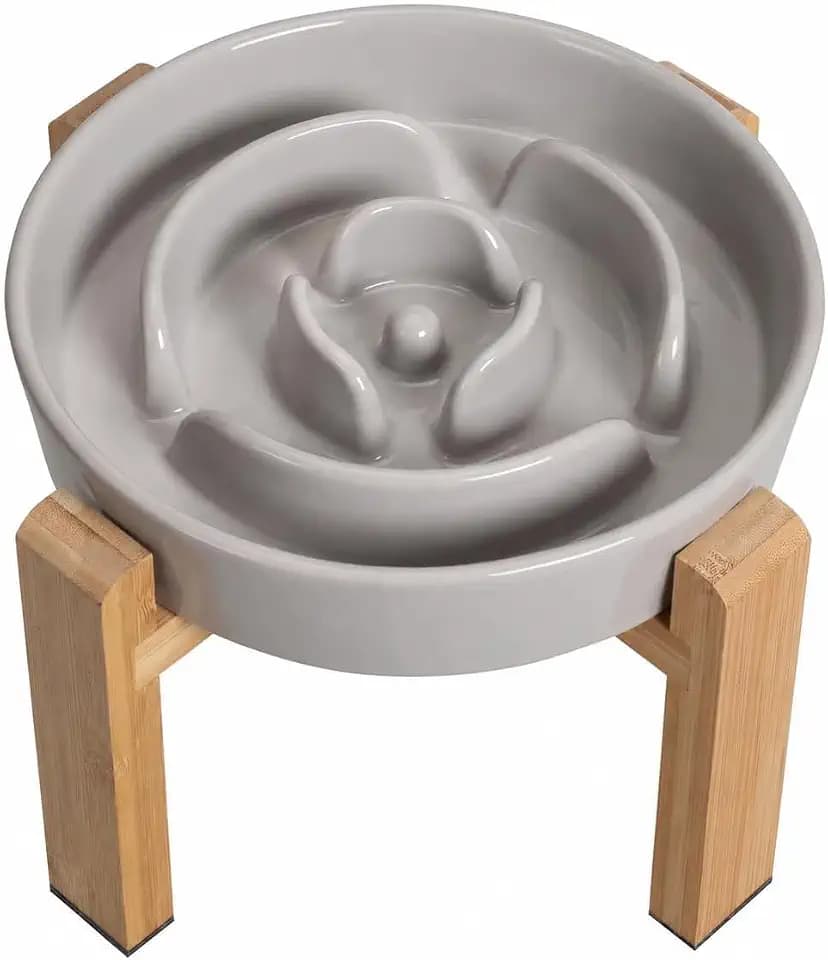 Elevated Slow Feeder Dog Bowl, 8.8" Ceramic Maze Dog Bowl with Stand