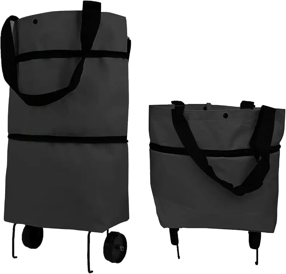 Collapsible Shopping Grocery Bag With Wheels Rolling Tote Bag With Wheels Large Reusable Shopping Bags(Black,Large)