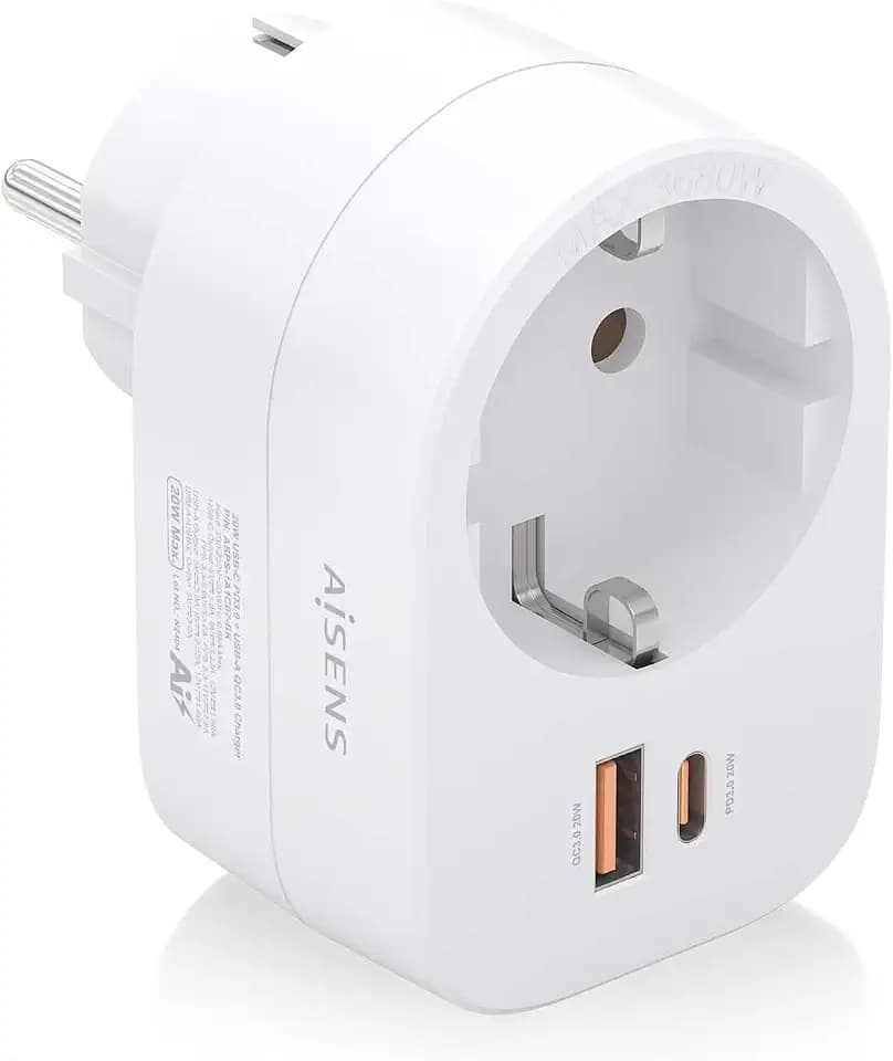 Wandsteckdose AISENS 1 Steckdose USB-C 20 W PD3.0 USB-A 20 W QC3.0 Weiß
