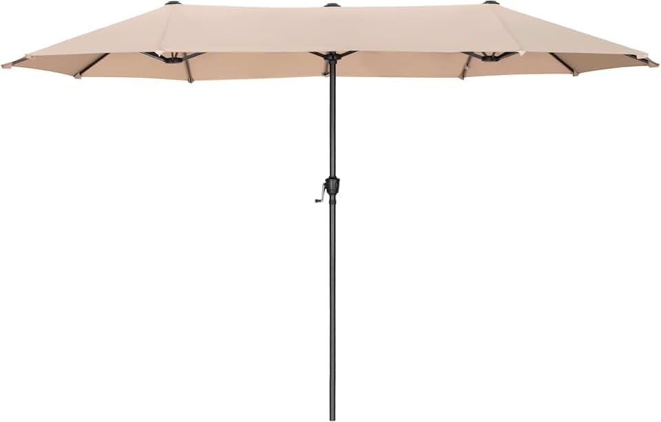 PHI VILLA Sonnenschirm Rechteckig Groß 380x200cm für Garten Terrasse Gartenschirm mit Kurbel UV Schutz Parasol Windfest
