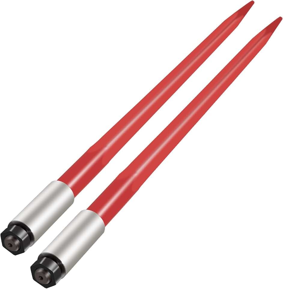 Mophorn Pair Hay Spear 39" Bale Spear 3000 lbs Capacity, Bale Spike Quick Attach Square Hay Bale Spears 1 3/4", Red Coated Bale Forks, Bale Hay Spike with Hex Nut & Sleeve for Buckets Tractors Loaders