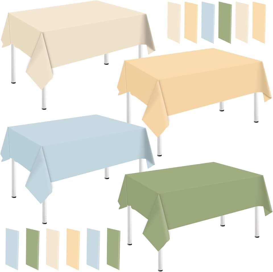 Whaline 16 Pcs 4 Colors Plastic Tablecloth Baby Blue Sage Green Ivory Rectangle Table Cover Waterproof Table Cloth for for Oh Baby Shower Bridal Birthday Safair Wedding Party, 54 x 108 Inch
