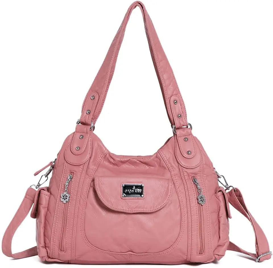 Angel Kiss Women Handbags Shoulder Bags Washed Leather Satchel Tote Bag Mutipocket Hobo Purse