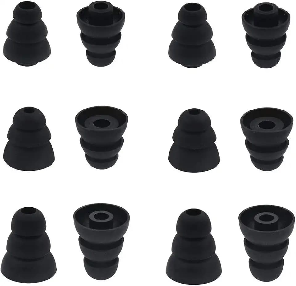 6 Pairs Replacement Triple Flange Conical Ear Tips Earbuds Eartips Silicone Buds for Most in Ear Headphones (Sony Senso Powerbeats Jaybird etc.) Black [S/M/L 3 Size] (3flange Tips 3)