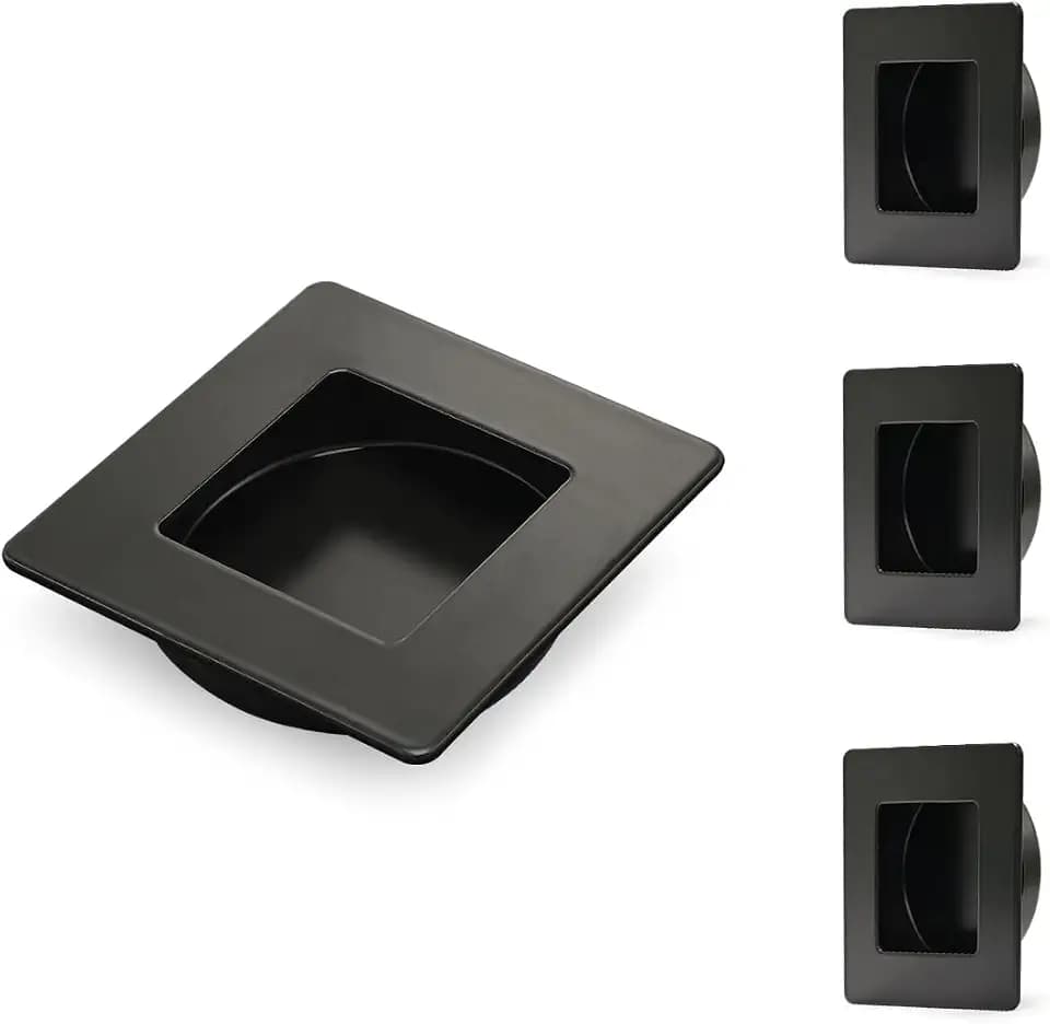 HOMOTEK Stainless Steel Flush Handles, 2-3/4 Inch Square Recessed Sliding Closet Door Finger Pulls, Inner Dia 2-1/8 Inch (54mm), Black, 4 Pack