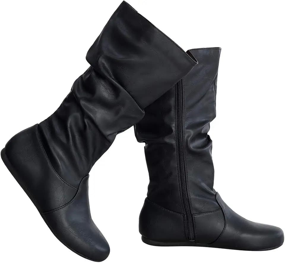 Olivia K Womens Low Heel Mid-Calf Slouchy Suede Slip On Casual Boots with Side Zipper
