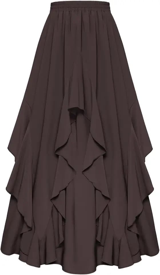 SCARLET DARKNESS Damen Mittelalter Rock Lang Boho Maxirock mit Rüschen