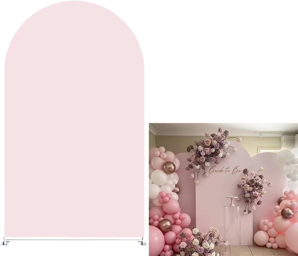 Light Pink Arched Stretchy Fabric Covers for Parties Double-Sided Arch Stand Backdrop Cover Wedding Birthday Party Favors Bridal Shower Decors(4x7.2ft)