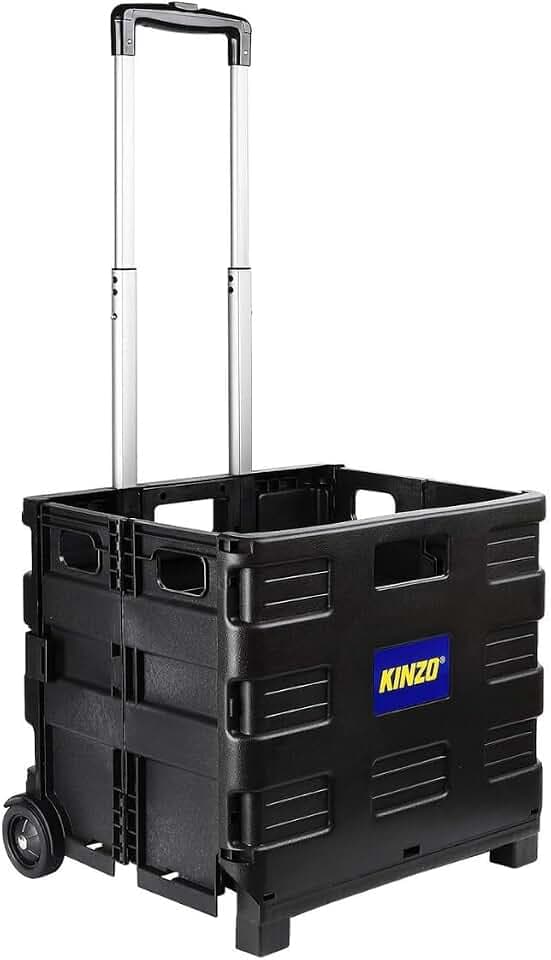 Kinzo Transporttrolley Faltbar 25kg Transportgewicht Klappbare Einkaufskiste Putzwagen fahrbare Transportkiste Platzsparender Transport Ideal für Camping, Einkauf 05703 Schwarz 100 cm