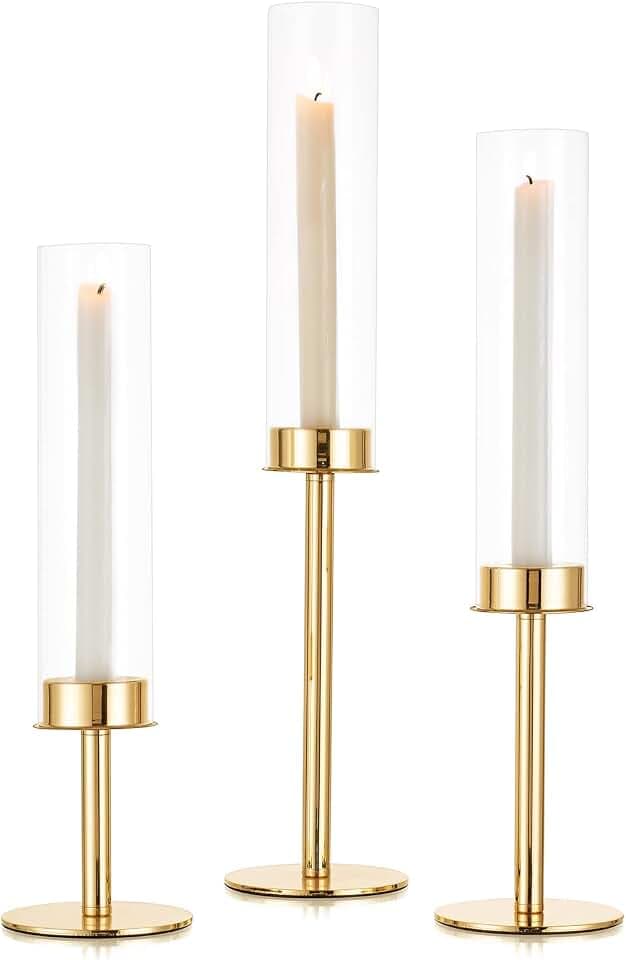 Sziqiqi Kerzenständer Stabkerzen Gold Metall, mit Glas, für Hochzeit, 3Stk