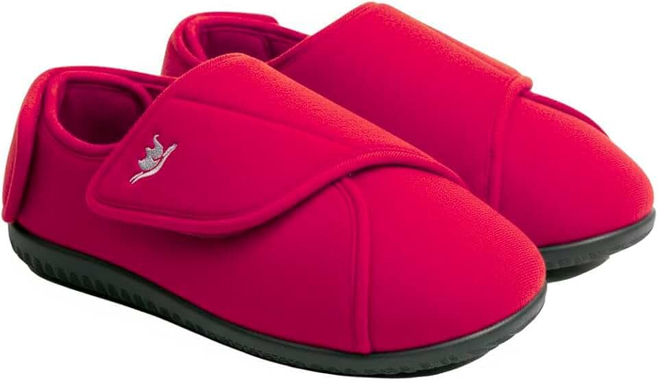 Women's Wide, Extra Wide 80-D Memory Foam Diabetic Slipper with Adjustable Closure Anti Slip Sole, Warm Plush Fleece Arthritis Edema Swollen Diabetic House Shoes